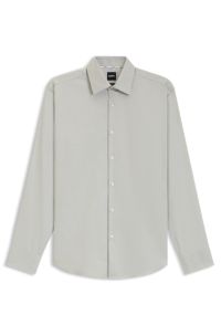 Regular-fit shirt in easy-iron structured stretch cotton, Light Green