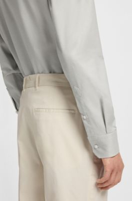 Regular-fit shirt in easy-iron structured stretch cotton, Light Green