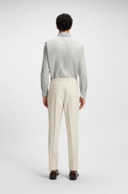 Regular-fit shirt in easy-iron structured stretch cotton, Light Green