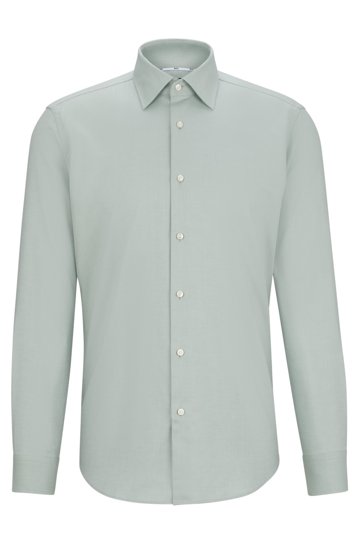 Regular-fit shirt in easy-iron structured stretch cotton, Light Green