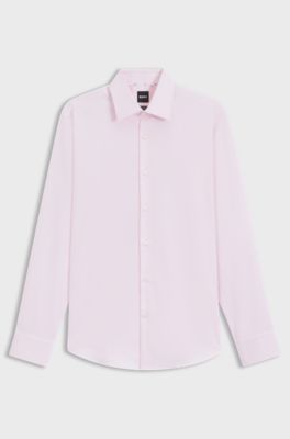 Regular-fit shirt in easy-iron structured stretch cotton, light pink