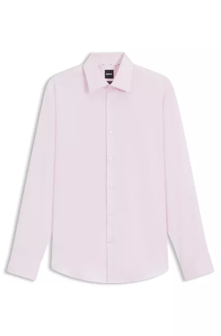 Regular-fit shirt in easy-iron structured stretch cotton