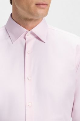 Camicia regular fit in cotone elasticizzato lavorato facile da stirare, Rosa chiaro