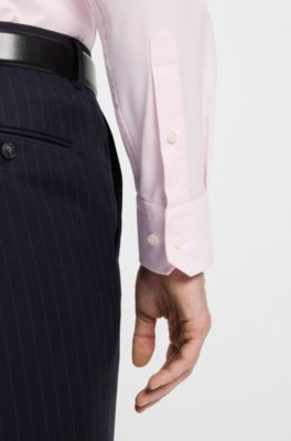 Camicia regular fit in cotone elasticizzato lavorato facile da stirare, Rosa chiaro