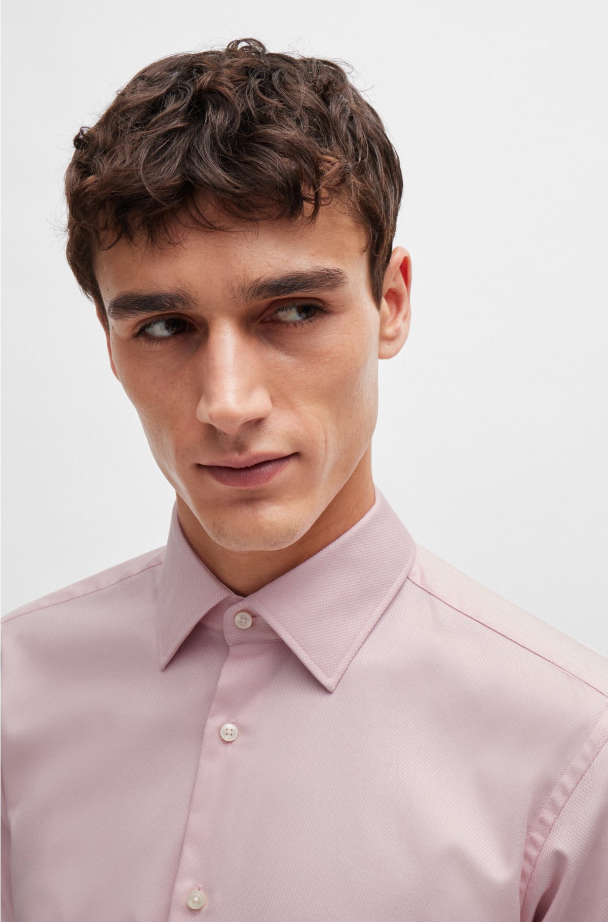 Regular-fit shirt in easy-iron structured stretch cotton, light pink