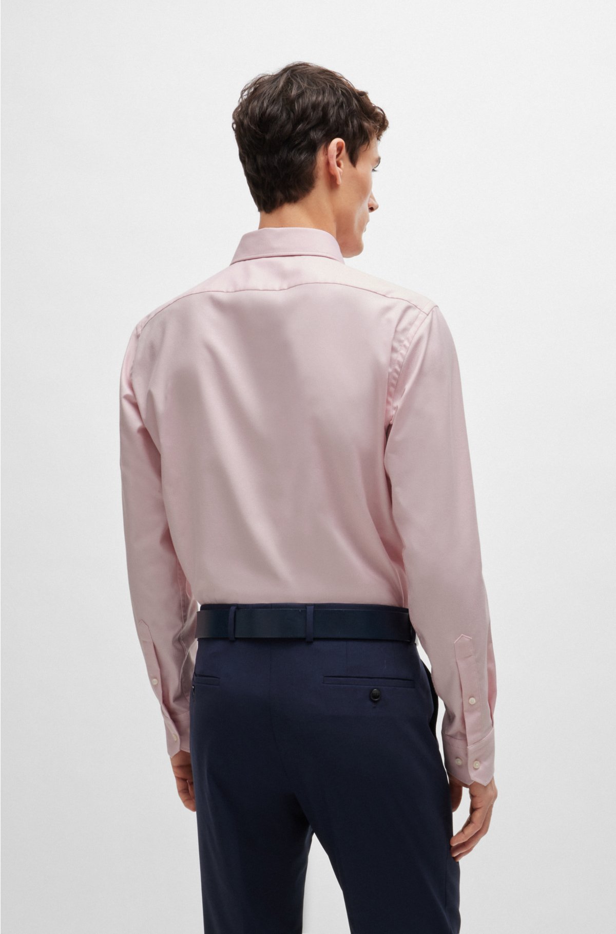 Regular-fit shirt in easy-iron structured stretch cotton, light pink