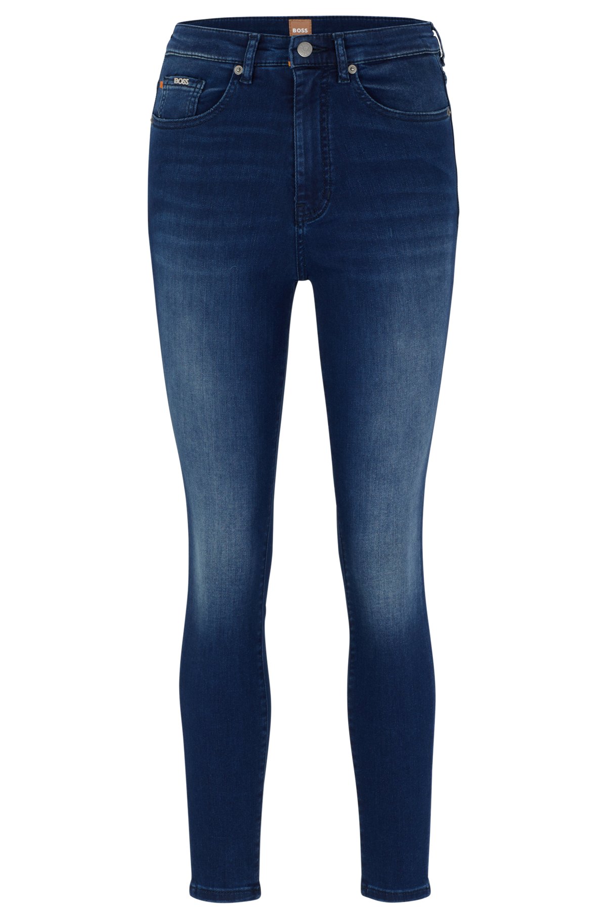 High-waisted jeans in blue power-stretch denim, Dark Blue