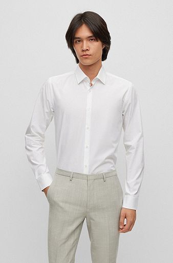 Extra slim-fit overhemd van gemakkelijk te strijken katoenen popeline, Wit