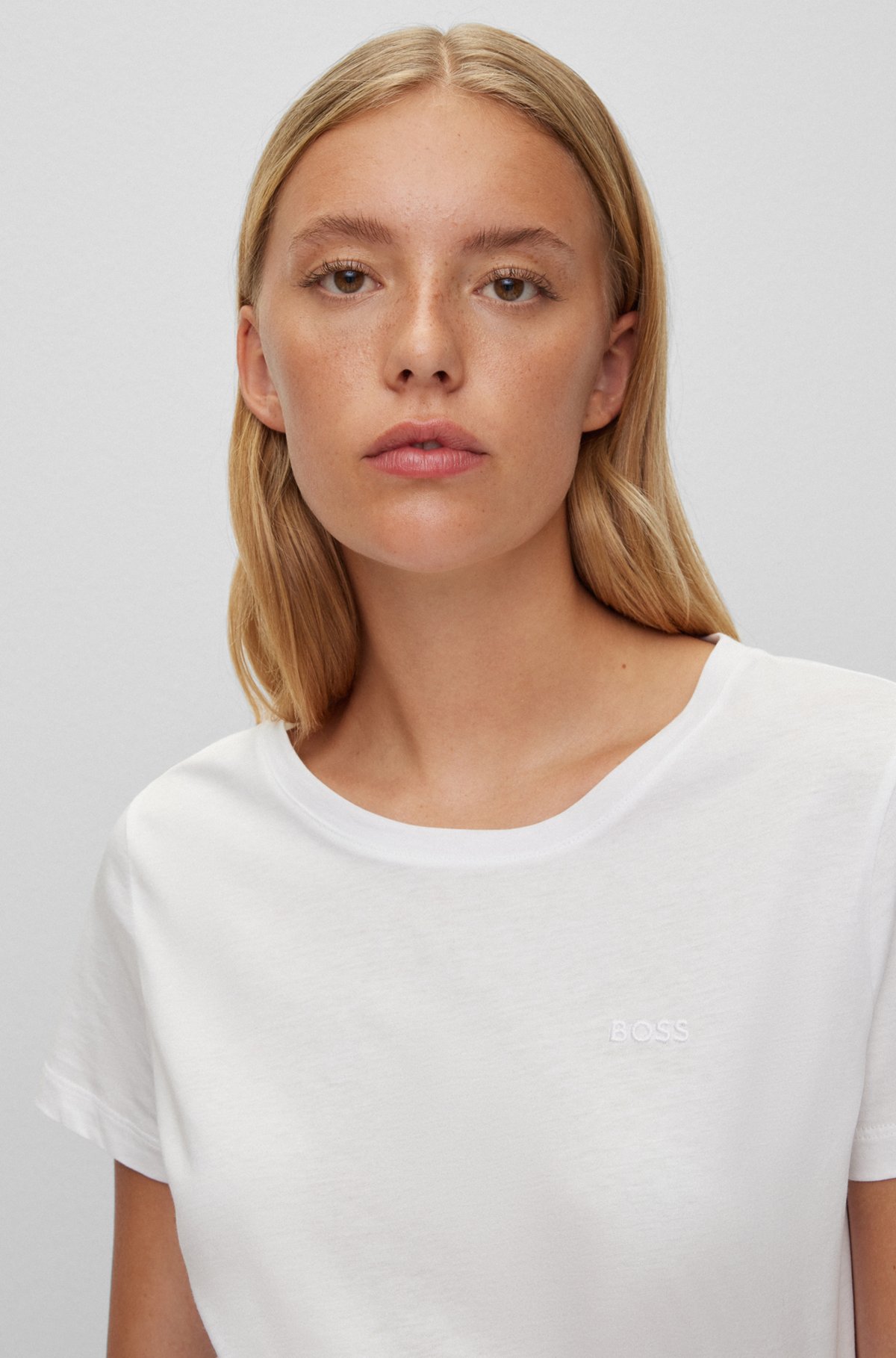 Organic-cotton slim-fit T-shirt with tonal logo, White