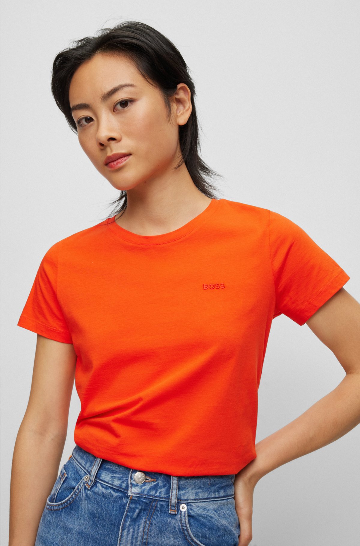 BOSS - Slim-Fit T-Shirt aus Bio-Baumwolle mit tonalem Logo