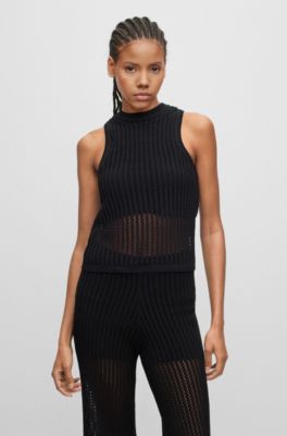 HUGO 부분 라이닝 코튼 블렌드 슬리브리스 니트 탑