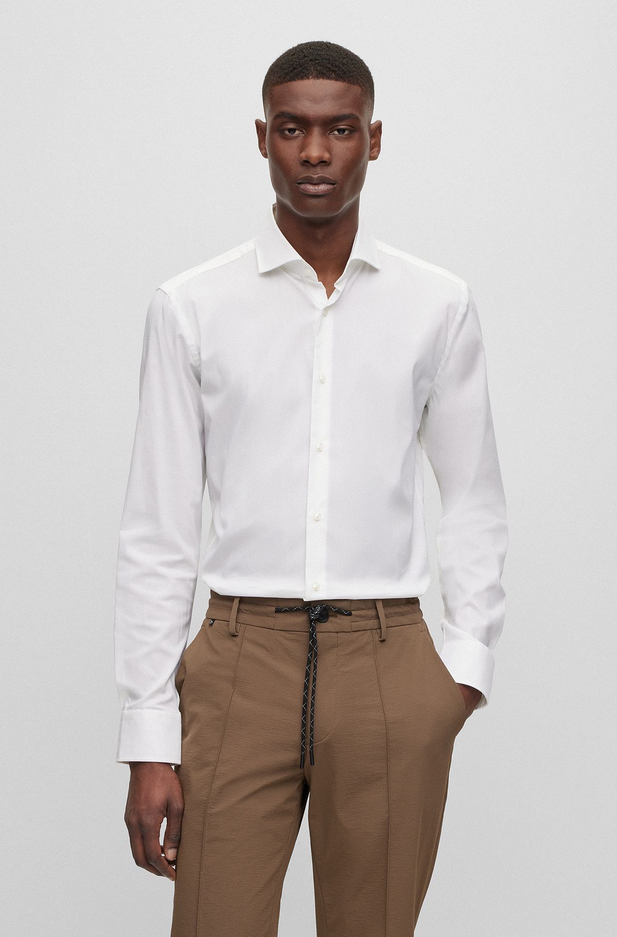 Slim-fit shirt in a stretch-cotton blend, White