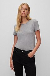 Regular-Fit T-Shirt aus strukturierter Baumwolle mit Rundhalsausschnitt, Grau