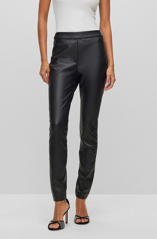 Skinny-fit trousers in faux leather, Black