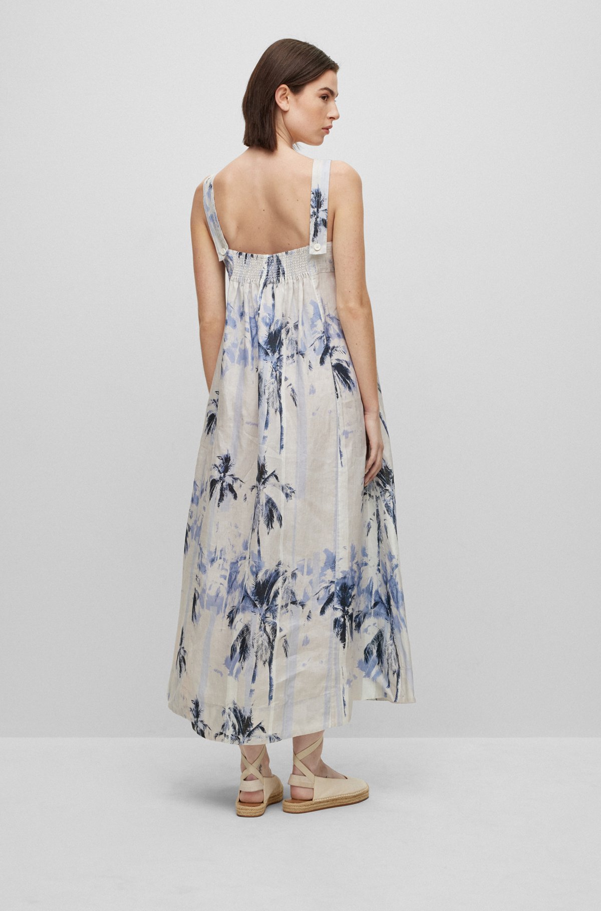 Relaxed-fit maxi dress in printed linen, Patterned