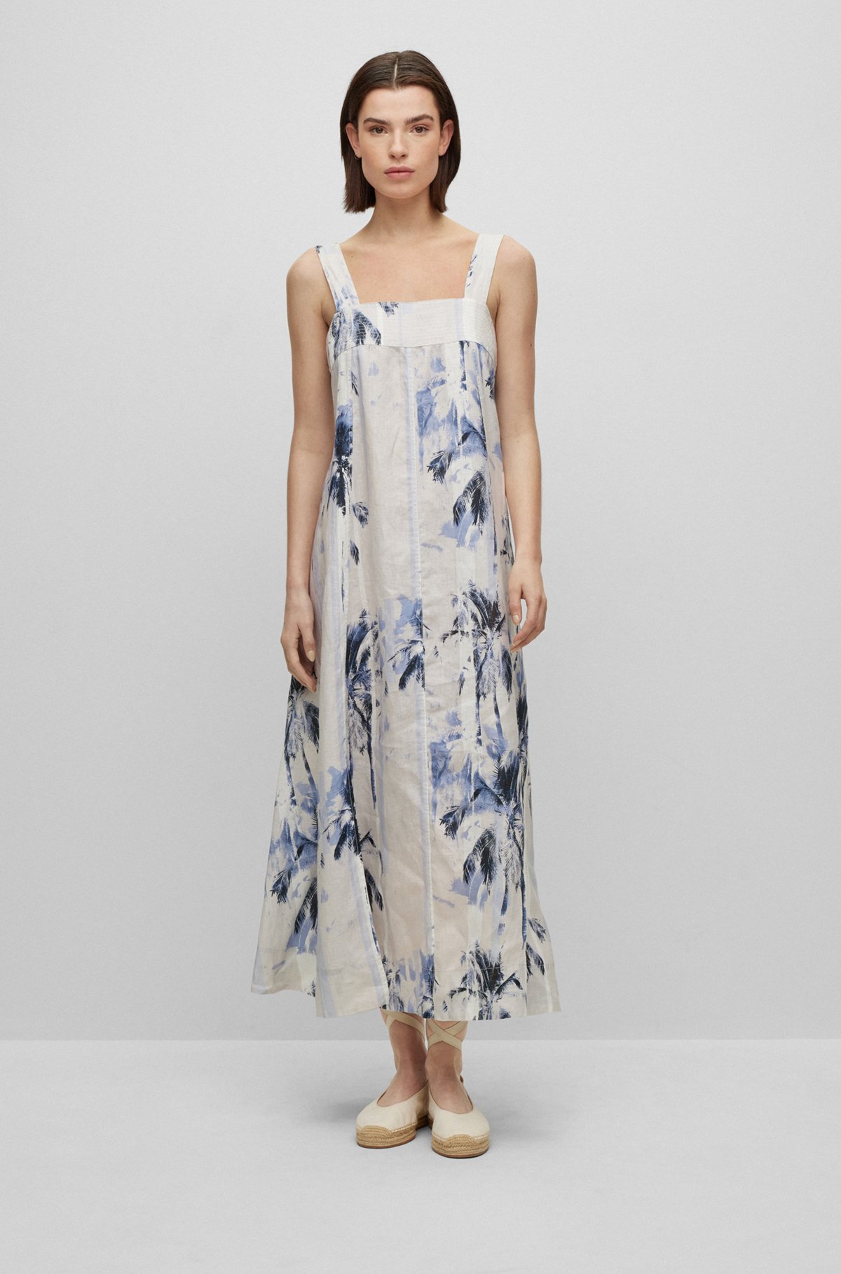 Relaxed-fit maxi dress in printed linen, Patterned
