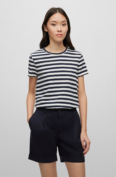 Slub-cotton slim-fit T-shirt with horizontal stripe, Patterned