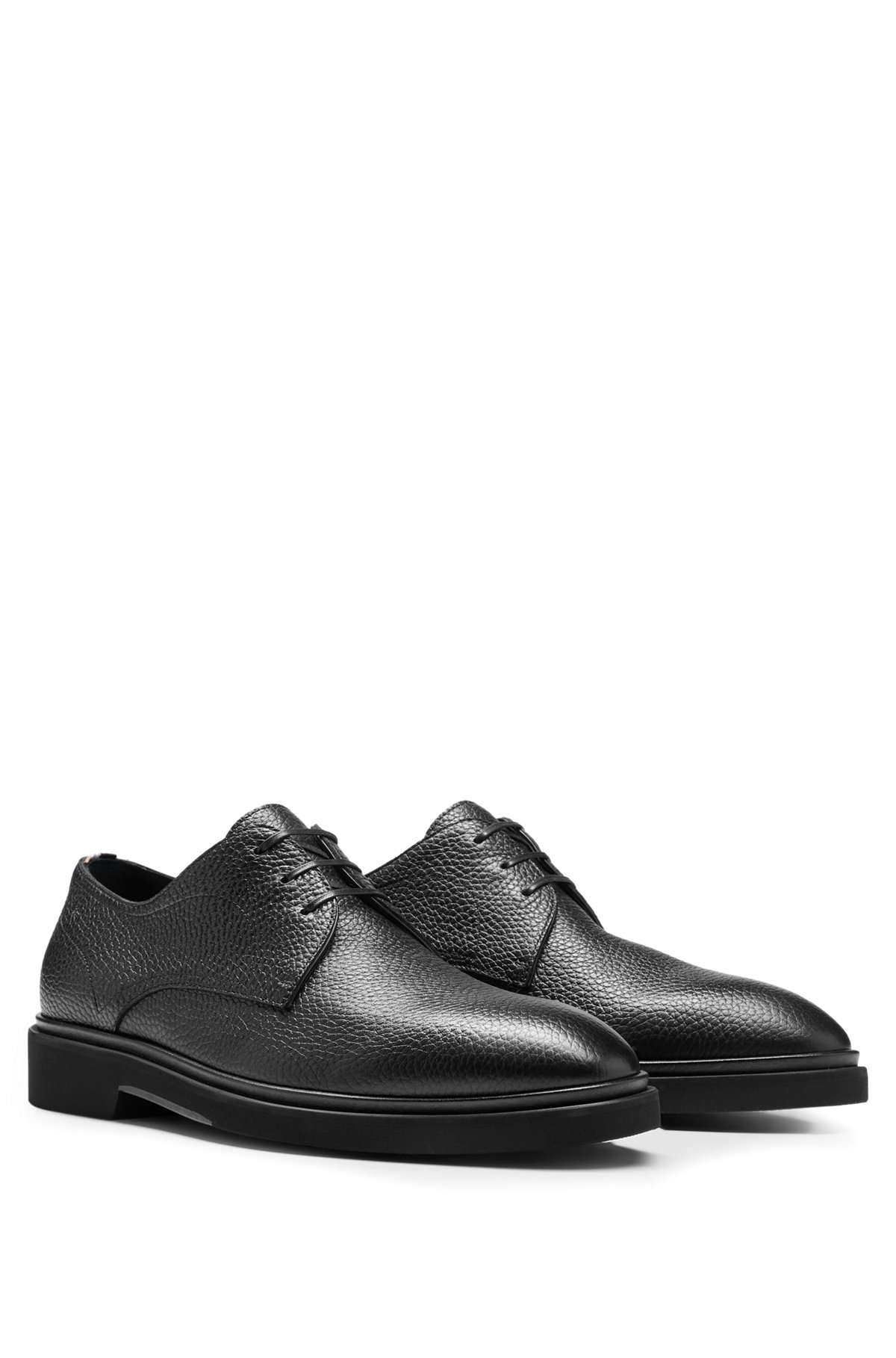 BOSS - Grained-leather Derby shoes with embossed logo
