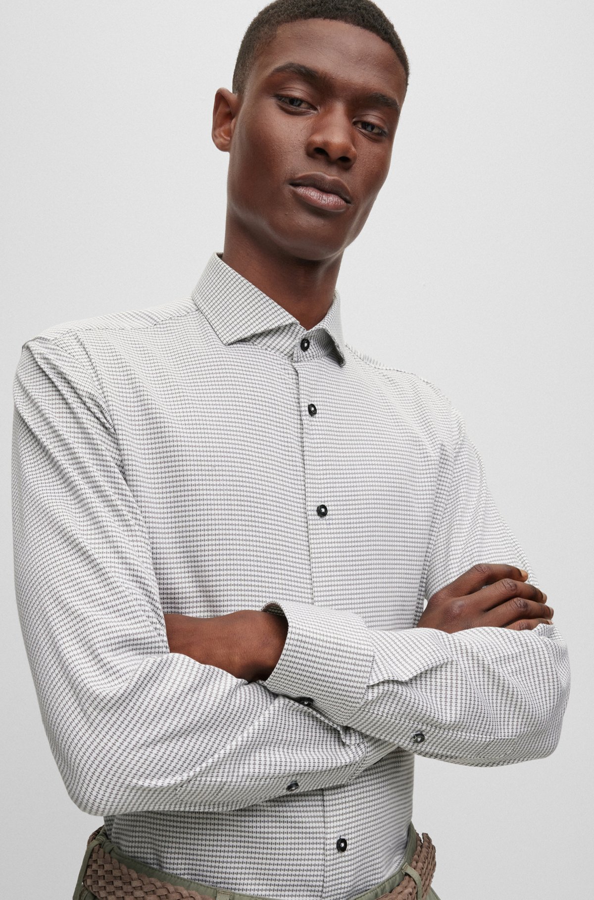 BOSS - Regular-fit shirt in easy-iron structured stretch cotton