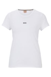 Organic-cotton slim-fit T-shirt with contrast logo, White