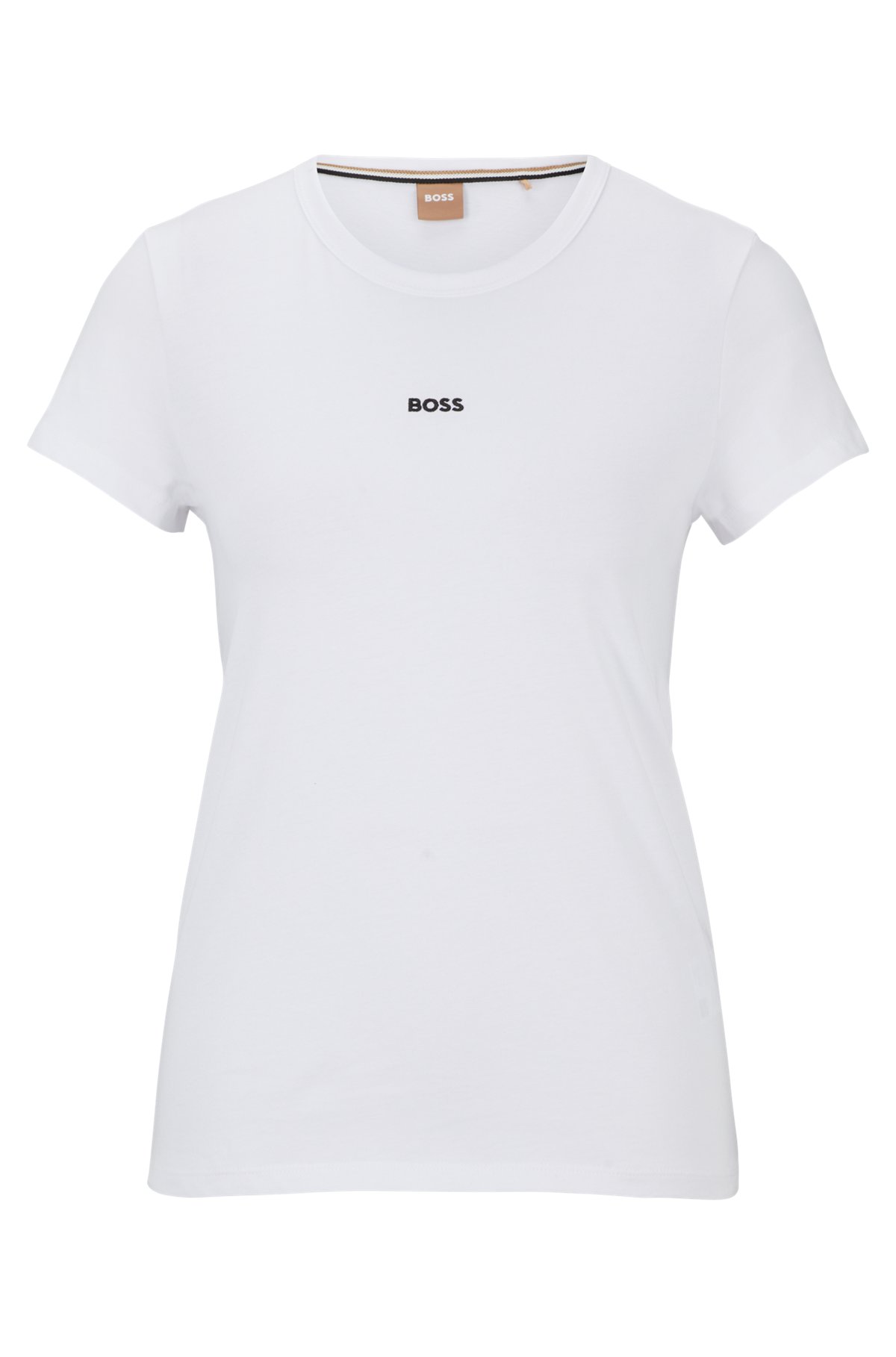 Organic-cotton slim-fit T-shirt with contrast logo, White