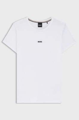 Organic-cotton slim-fit T-shirt with contrast logo, White