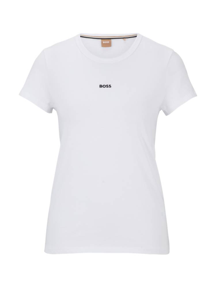 Artikel klicken und genauer betrachten! - Schmal geschnittenes BOSS T-Shirt aus Single Jersey mit U-Ausschnitt, kontrastfarbenem Logo und charakteristischem Streifen-Akzent. Für unsere RESPONSIBLE Produkte verwenden wir immer mindestens 60 % nachhaltigere Rohmaterialien. Dieses Produkt wird mit zertifizierter Bio-Baumwolle gefertigt. Beim Bio-Baumwollanbau wird auf den Einsatz von Kunstdünger, Pestiziden und genverändertem Saatgut verzichtet. | im Online Shop kaufen