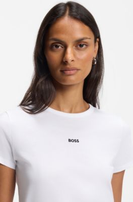 T-shirt slim fit in cotone biologico con logo a contrasto, Bianco