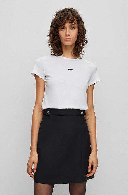 Slim fit T-shirt i økologisk bomuld med logo i kontrastfarve, Hvid