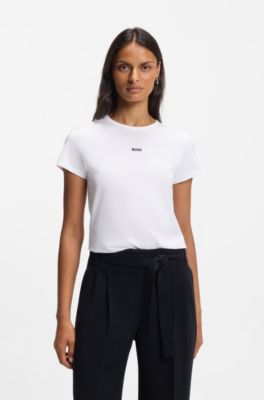 Organic-cotton slim-fit T-shirt with contrast logo, White