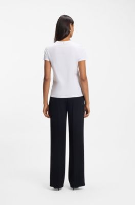 Organic-cotton slim-fit T-shirt with contrast logo, White
