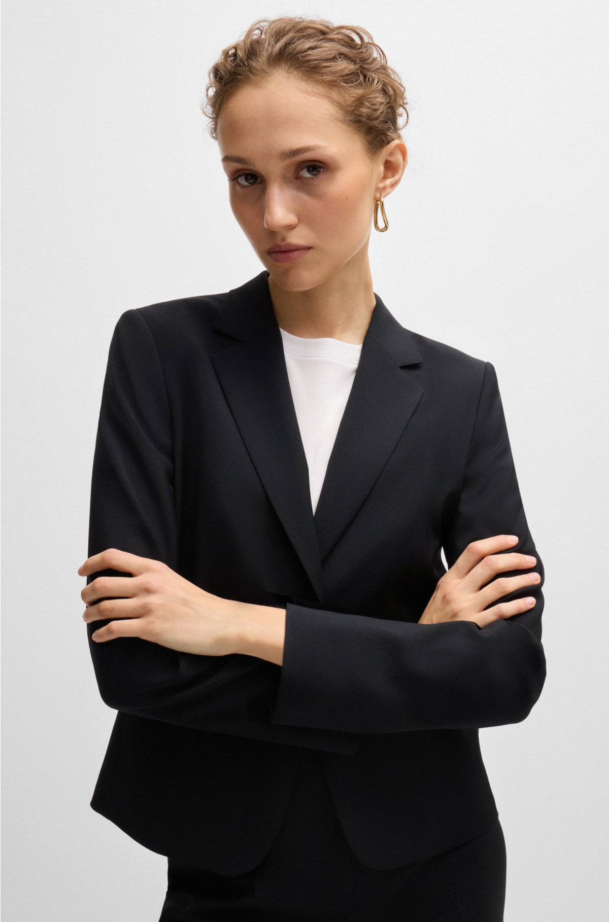 Regular-fit button-up jacket in virgin wool, Black