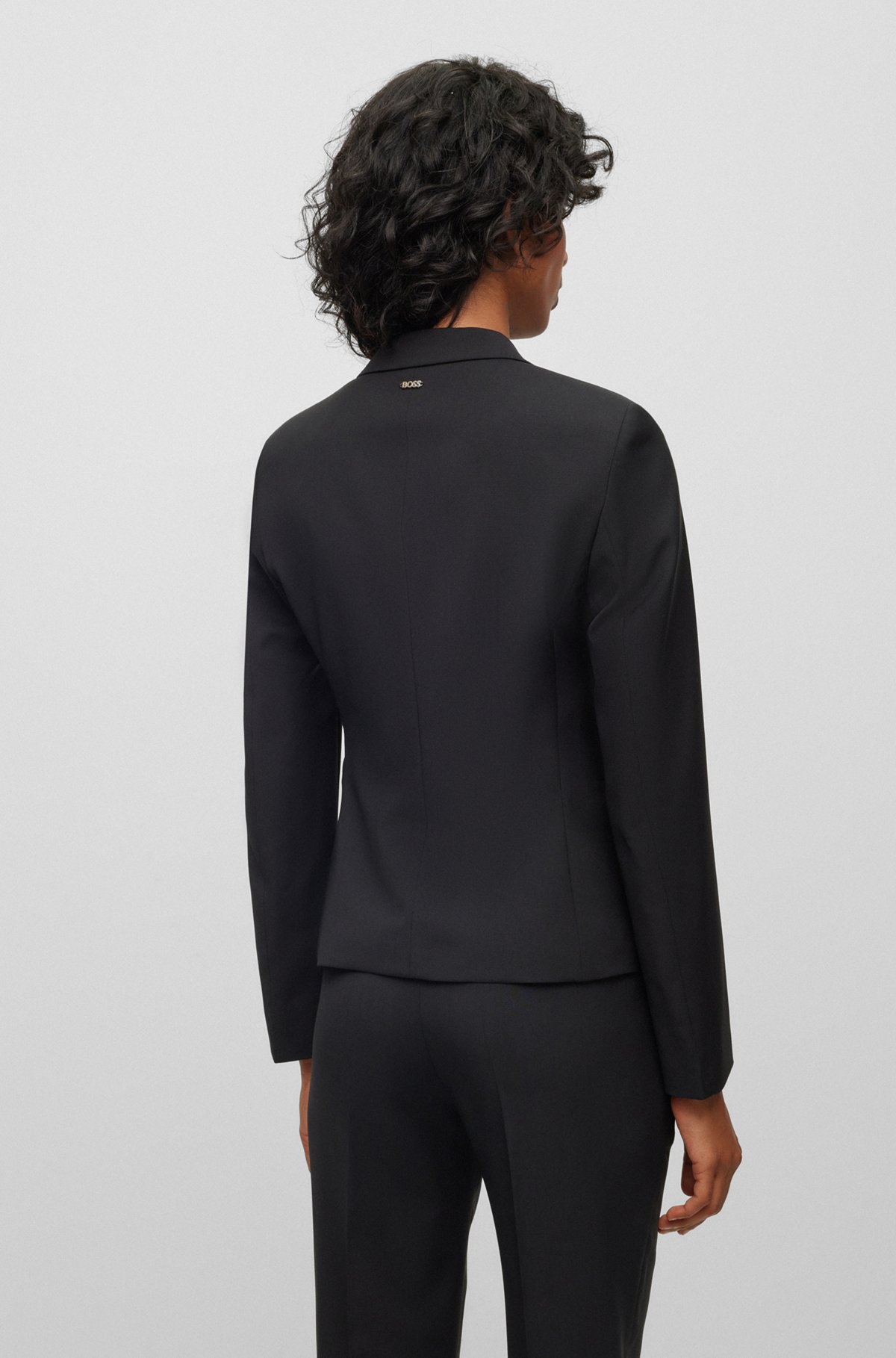 Regular-fit ip-up jacket in virgin wool, Black