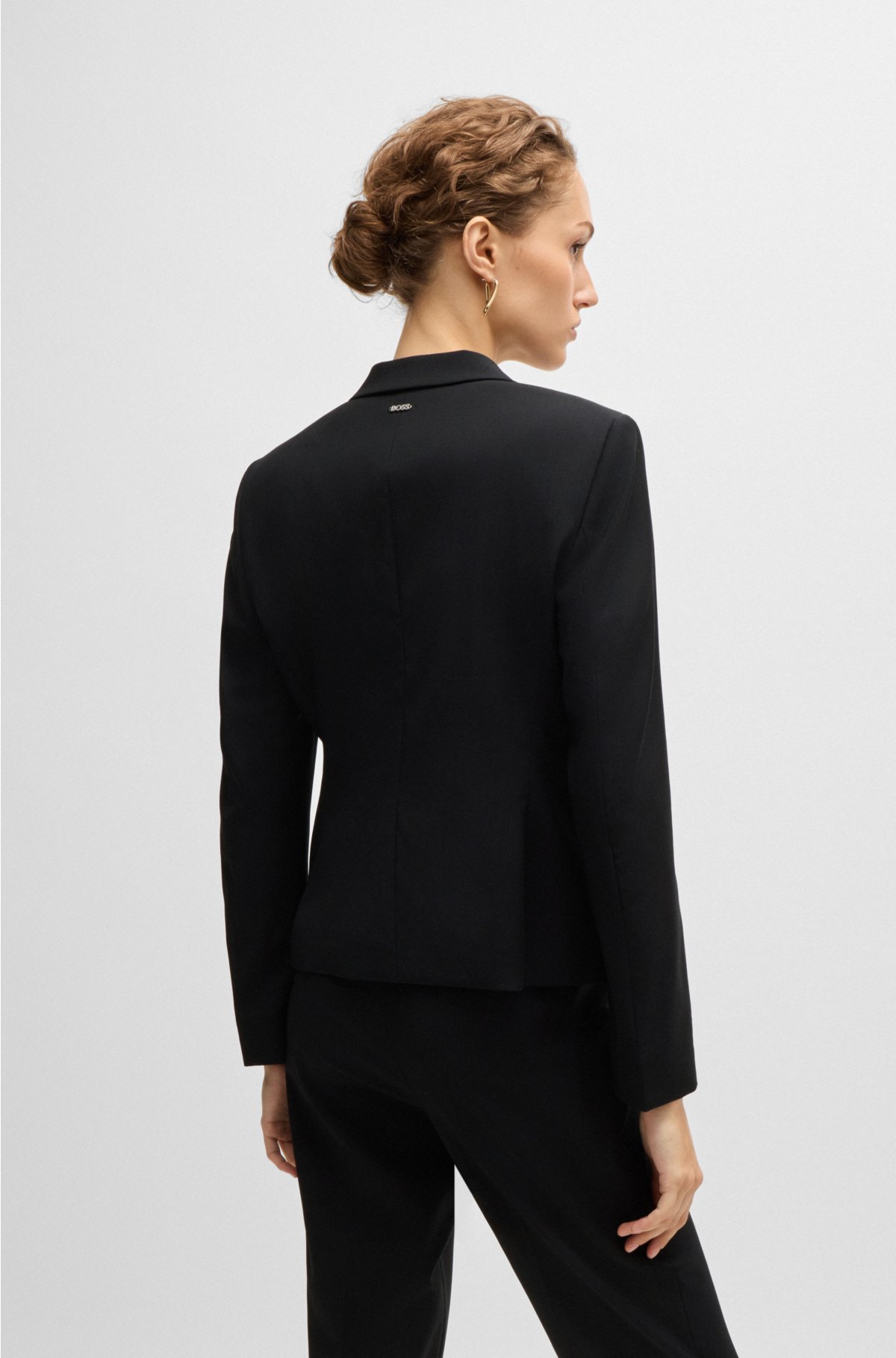 Regular-fit button-up jacket in virgin wool, Black