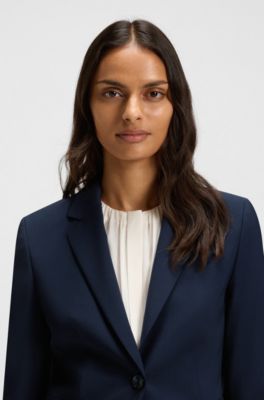Regular-fit blazer in Italian-made virgin wool, Dark Blue