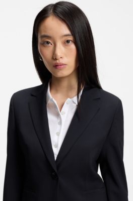 Regular-fit blazer in Italian-made virgin wool, Dark Blue