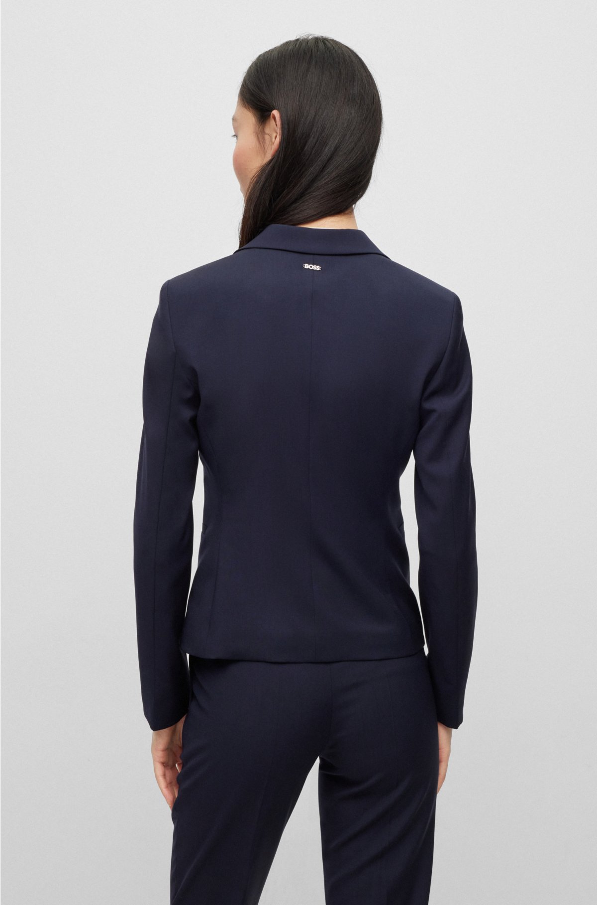 Regular-fit button-up jacket in virgin wool, Dark Blue