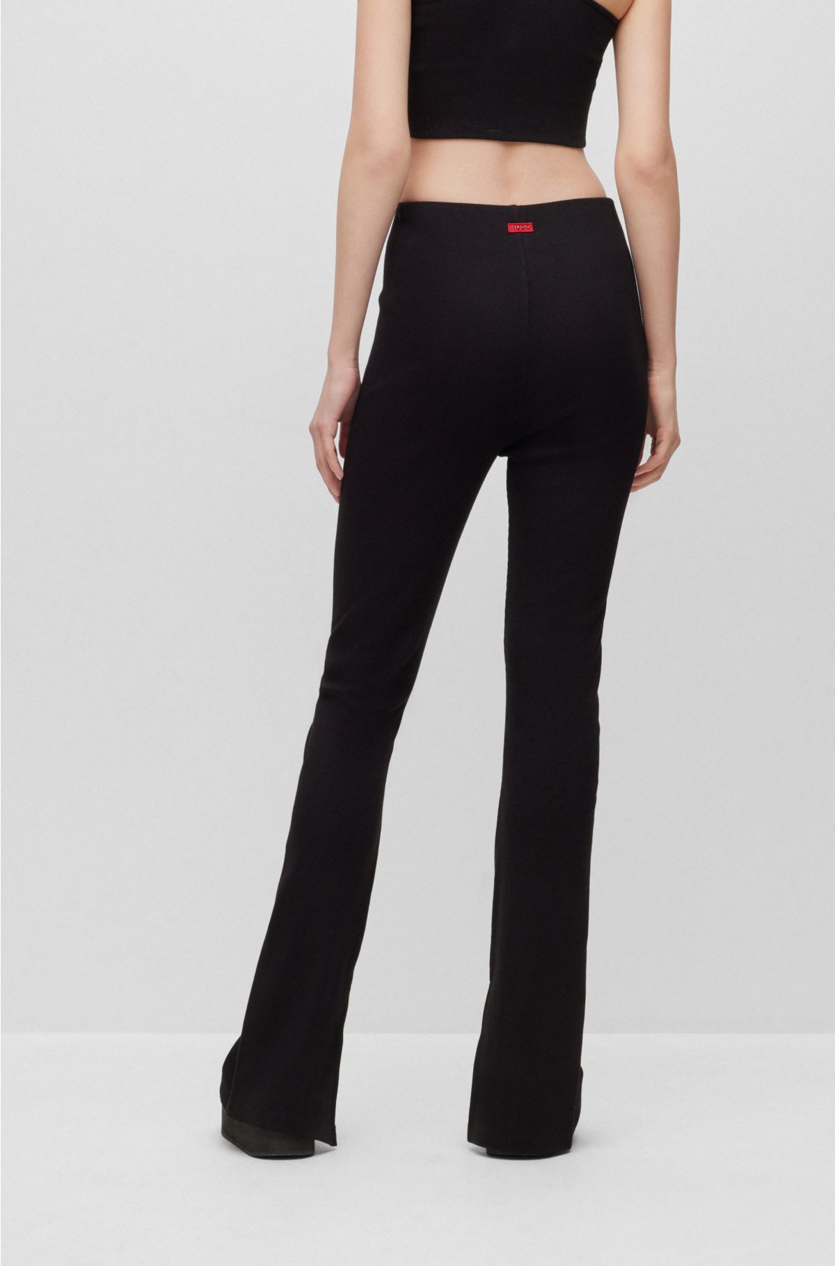 High-waisted flared leggings in stretch cotton, Black