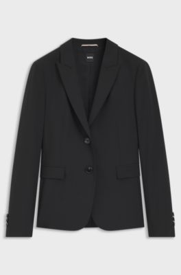 Blazer slim fit in lana vergine italiana, Nero
