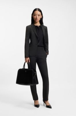 Blazer slim fit in lana vergine italiana, Nero