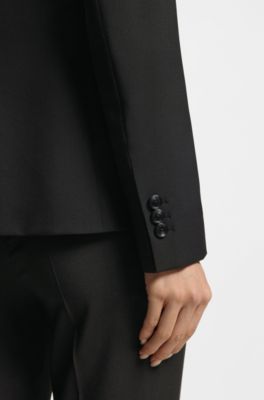 Blazer slim fit in lana vergine italiana, Nero