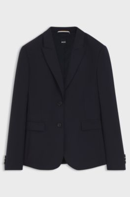 Blazer Slim en laine vierge italienne, Bleu fonc&eacute;