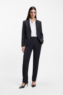 Blazer slim fit in lana vergine italiana, Blu scuro