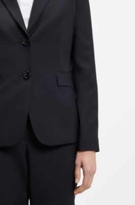 Blazer slim fit de lana virgen hecha en Italia, Azul oscuro