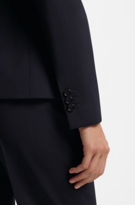 Slim-fit blazer in Italian-made virgin wool, Dark Blue