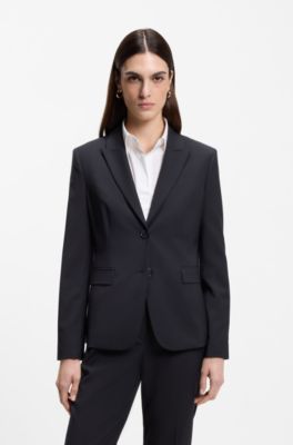 Blazer slim fit de lana virgen hecha en Italia, Azul oscuro