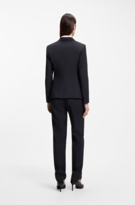 Blazer slim fit de lana virgen hecha en Italia, Azul oscuro