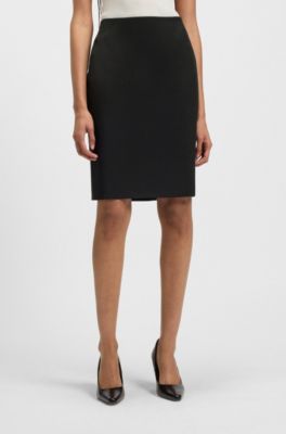 Slim-fit kokerrok van in Itali&euml; vervaardigde scheerwol, Zwart