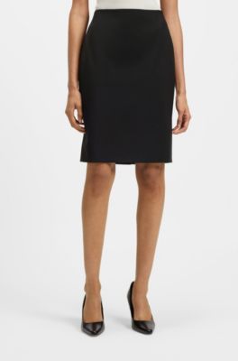 Gonna a tubino slim fit in lana vergine italiana, Nero