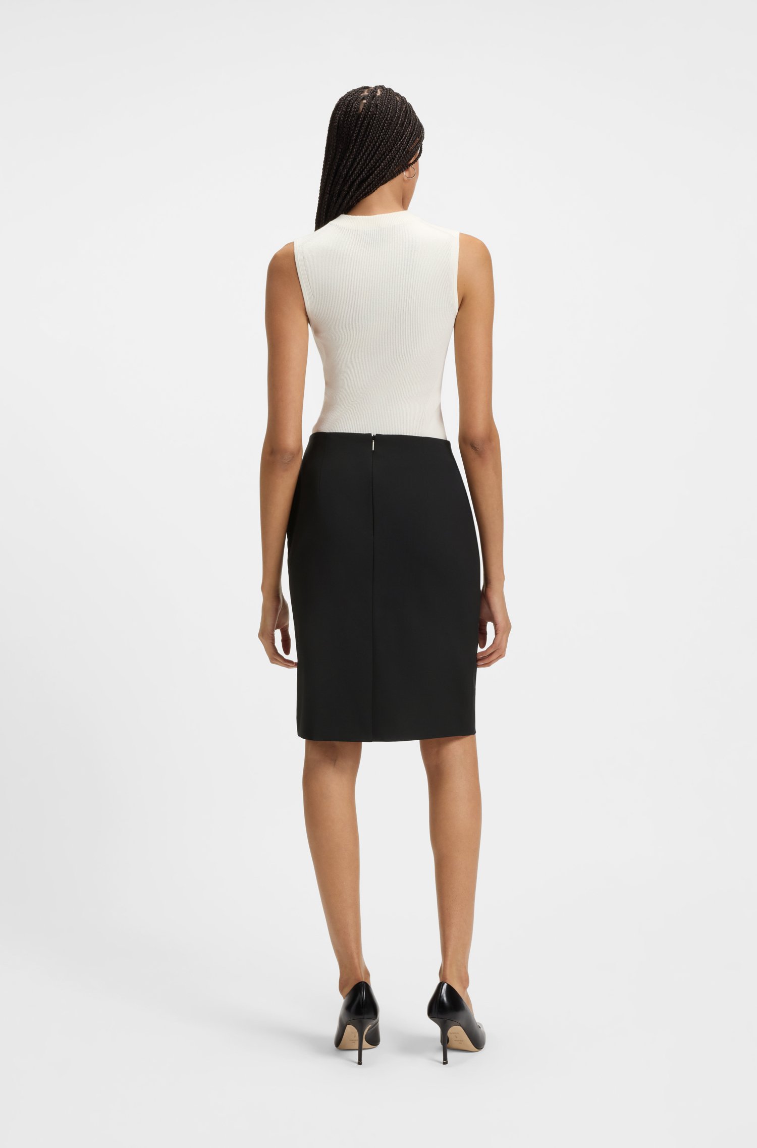 Boss Slim-fit pencil skirt in Italian-made virgin wool kjolar dam – bild 2